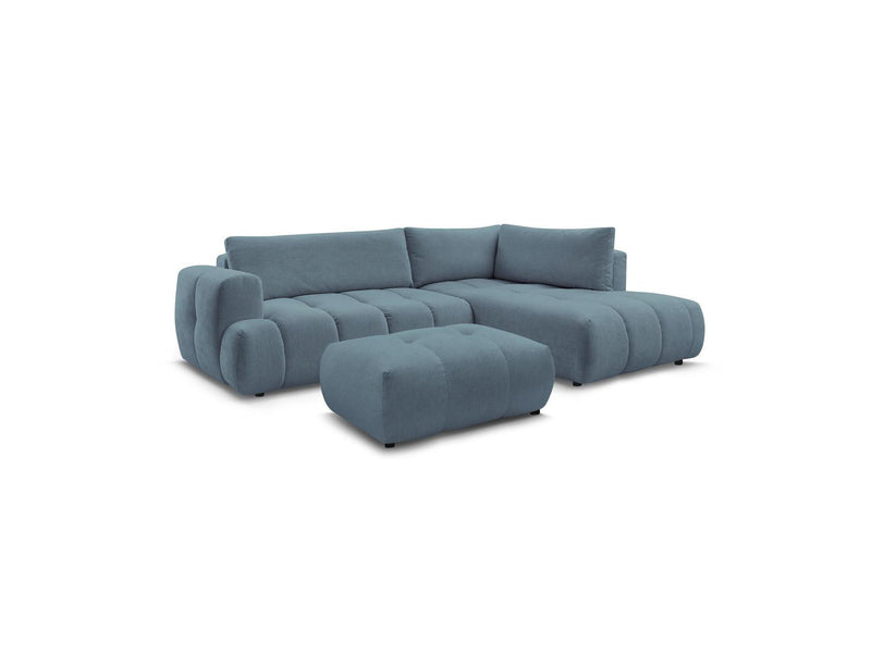 Canapé D'Angle L Convertible - Fuji - Tissu Lisse Avec Pouf - Angle Droit