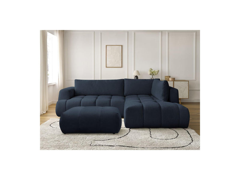 Canapé D'Angle L Convertible - Fuji - Tissu Lisse Avec Pouf - Angle Droit