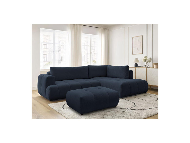 Canapé D'Angle L Convertible - Fuji - Tissu Lisse Avec Pouf - Angle Droit