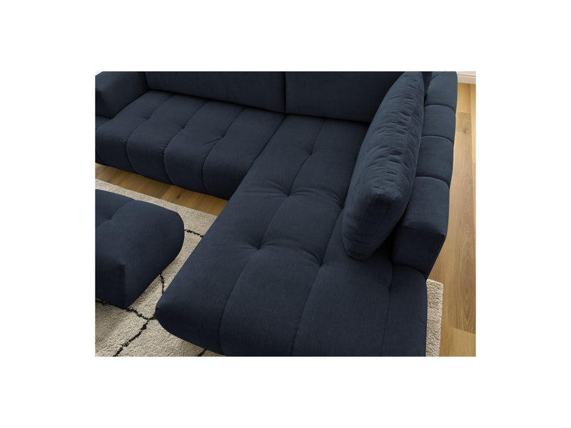 Canapé D'Angle L Convertible - Fuji - Tissu Lisse Avec Pouf - Angle Droit