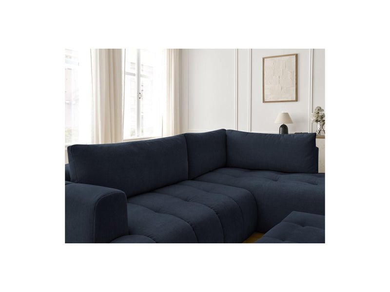 Canapé D'Angle L Convertible - Fuji - Tissu Lisse Avec Pouf - Angle Droit
