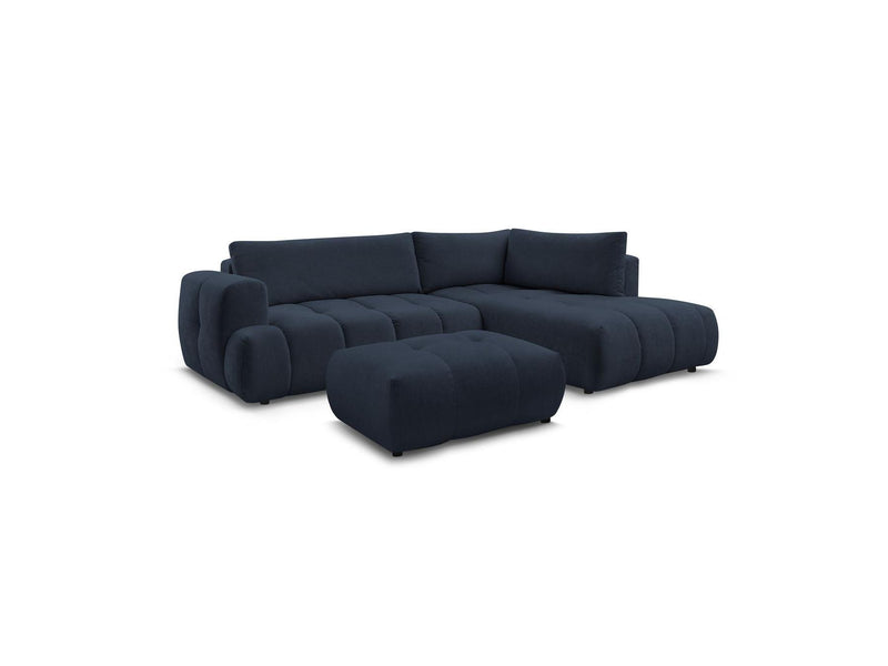 Canapé D'Angle L Convertible - Fuji - Tissu Lisse Avec Pouf - Angle Droit