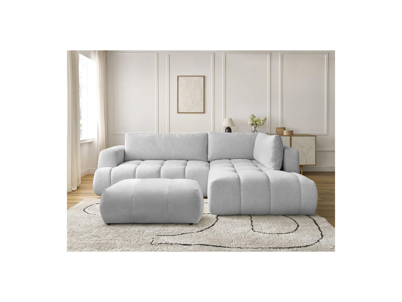 Canapé D'Angle L Convertible - Fuji - Tissu Lisse Avec Pouf - Angle Droit