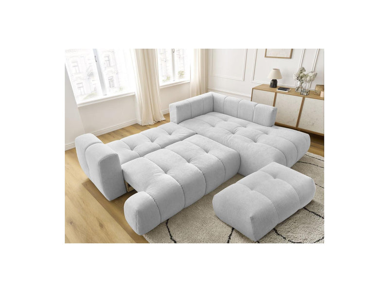 Canapé D'Angle L Convertible - Fuji - Tissu Lisse Avec Pouf - Angle Droit