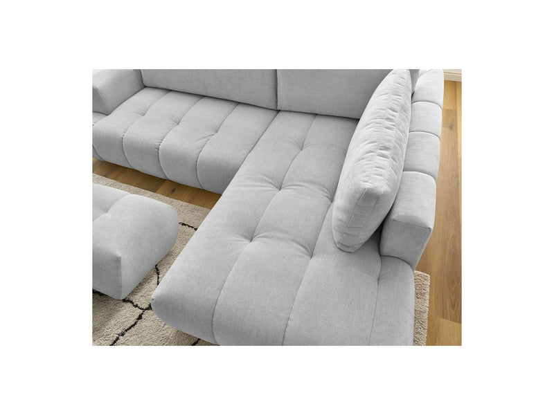 Canapé D'Angle L Convertible - Fuji - Tissu Lisse Avec Pouf - Angle Droit