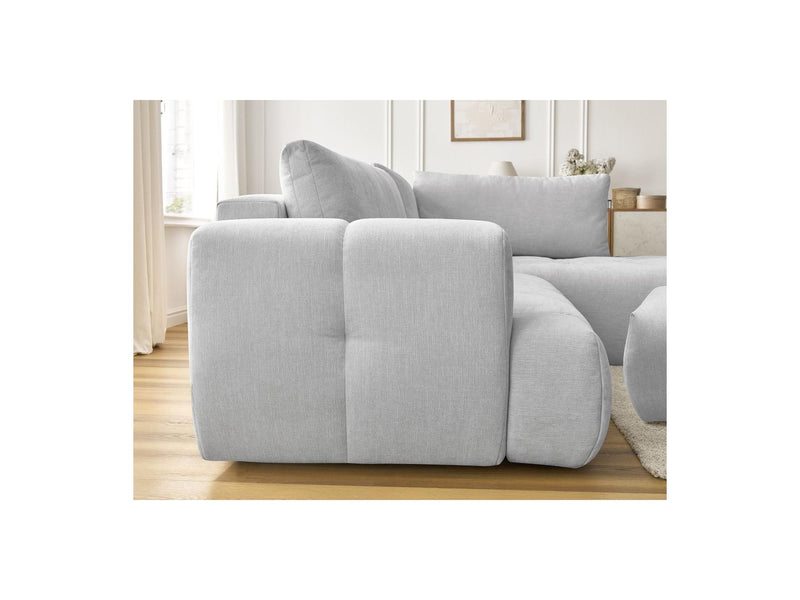 Canapé D'Angle L Convertible - Fuji - Tissu Lisse Avec Pouf - Angle Droit