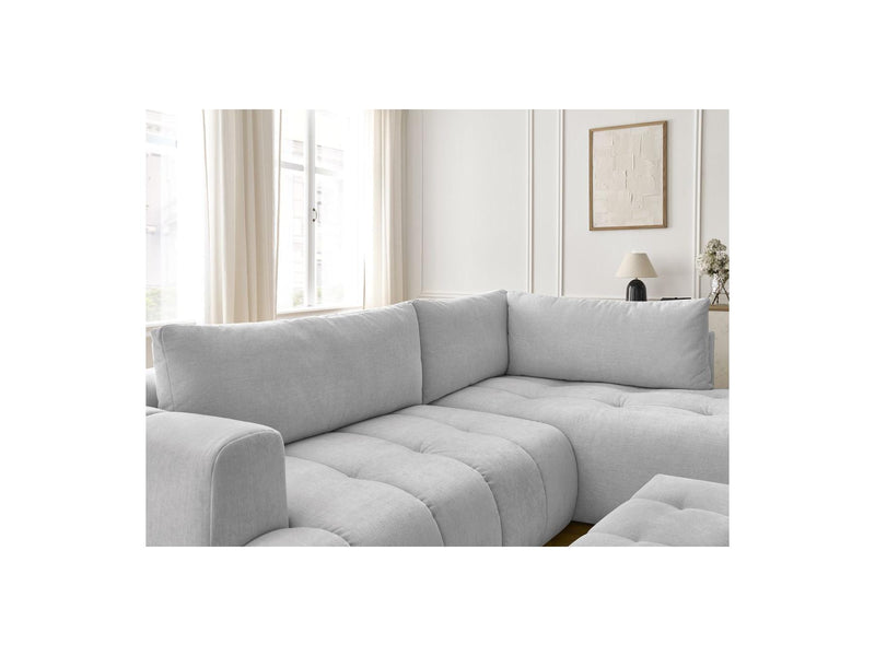 Canapé D'Angle L Convertible - Fuji - Tissu Lisse Avec Pouf - Angle Droit