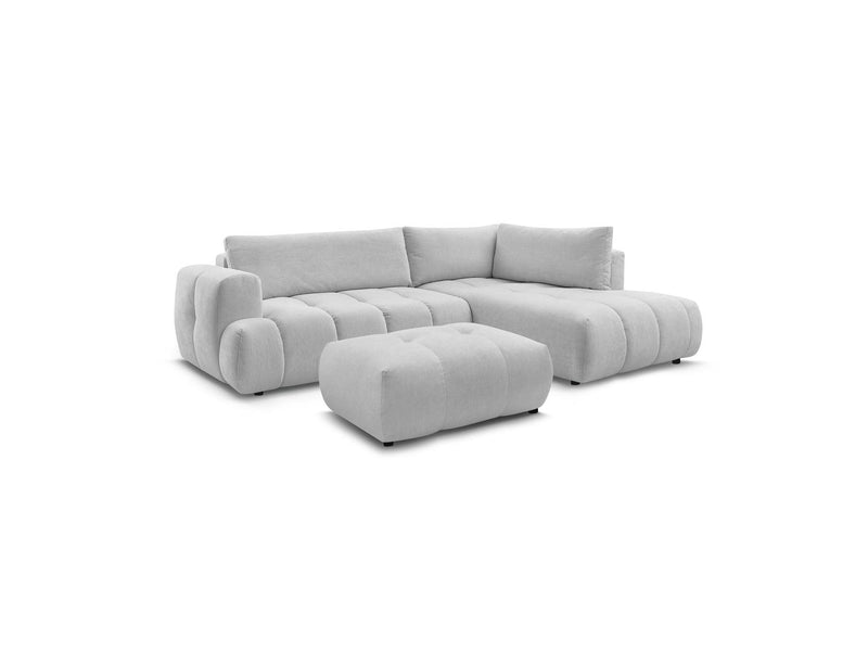 Canapé D'Angle L Convertible - Fuji - Tissu Lisse Avec Pouf - Angle Droit