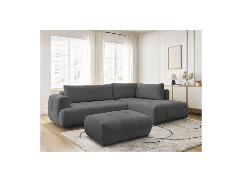Canapé D'Angle L Convertible - Fuji - Tissu Lisse Avec Pouf - Angle Droit