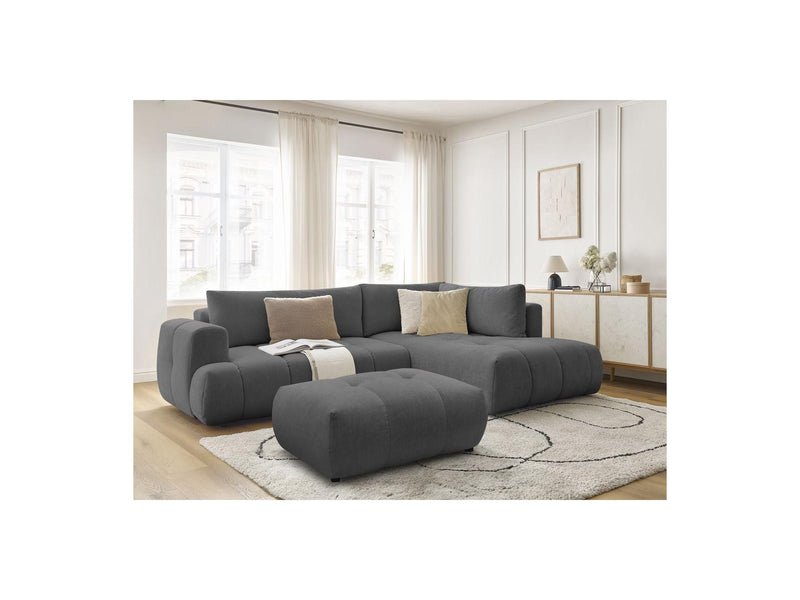 Canapé D'Angle L Convertible - Fuji - Tissu Lisse Avec Pouf - Angle Droit