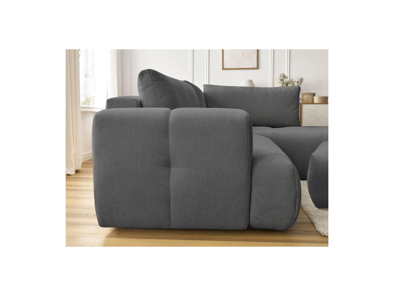 Canapé D'Angle L Convertible - Fuji - Tissu Lisse Avec Pouf - Angle Droit