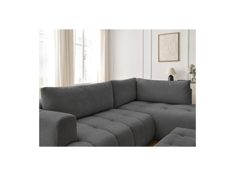 Canapé D'Angle L Convertible - Fuji - Tissu Lisse Avec Pouf - Angle Droit