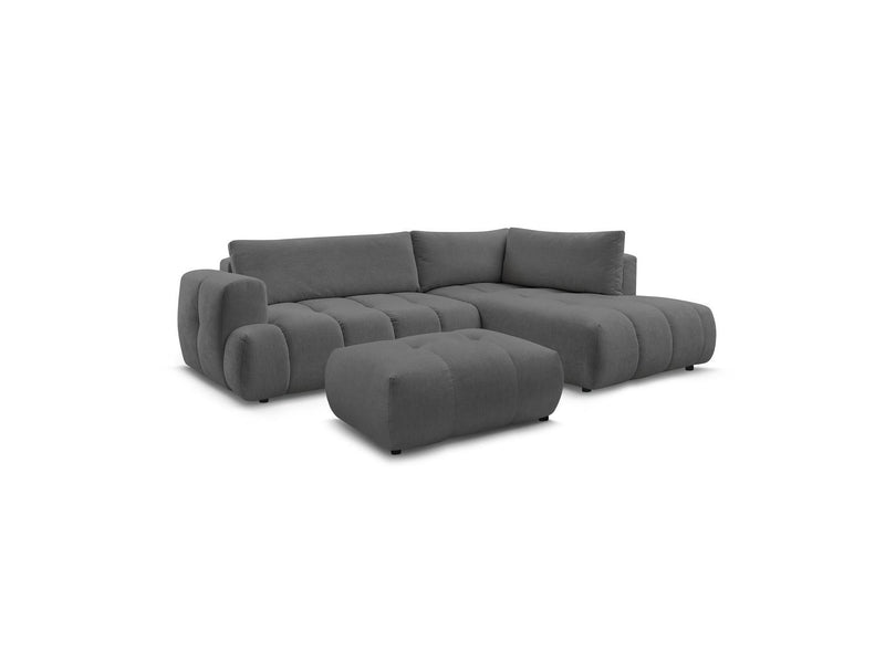 Canapé D'Angle L Convertible - Fuji - Tissu Lisse Avec Pouf - Angle Droit