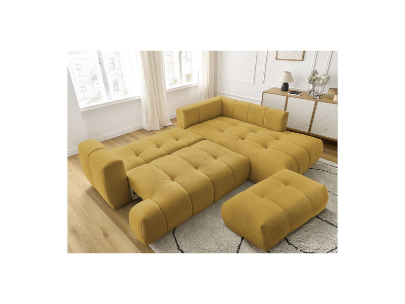 Canapé D'Angle L Convertible - Fuji - Tissu Lisse Avec Pouf - Angle Droit