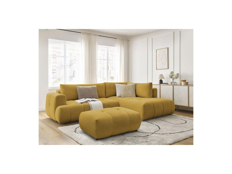 Canapé D'Angle L Convertible - Fuji - Tissu Lisse Avec Pouf - Angle Droit