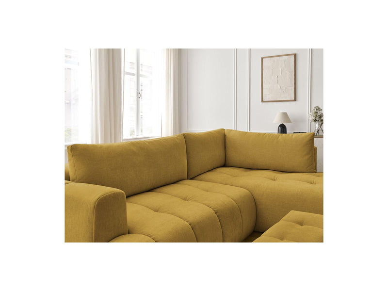 Canapé D'Angle L Convertible - Fuji - Tissu Lisse Avec Pouf - Angle Droit