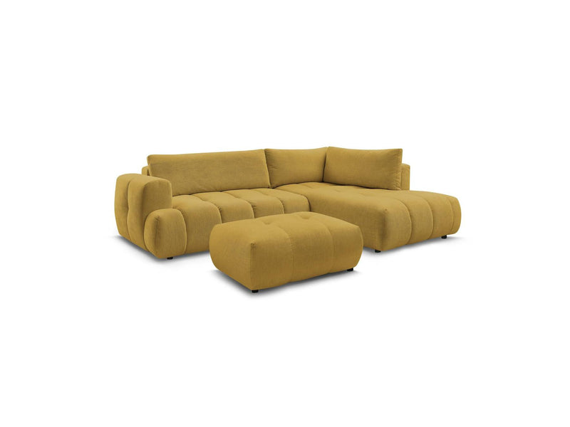 Canapé D'Angle L Convertible - Fuji - Tissu Lisse Avec Pouf - Angle Droit