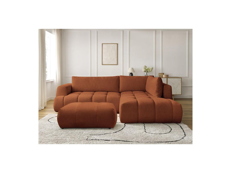 Canapé D'Angle L Convertible - Fuji - Tissu Lisse Avec Pouf - Angle Droit