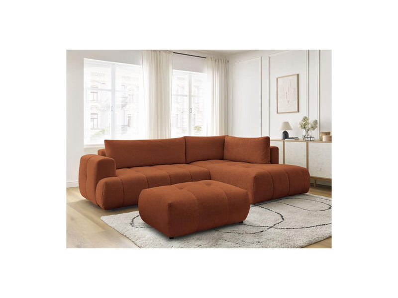 Canapé D'Angle L Convertible - Fuji - Tissu Lisse Avec Pouf - Angle Droit