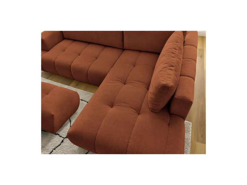 Canapé D'Angle L Convertible - Fuji - Tissu Lisse Avec Pouf - Angle Droit