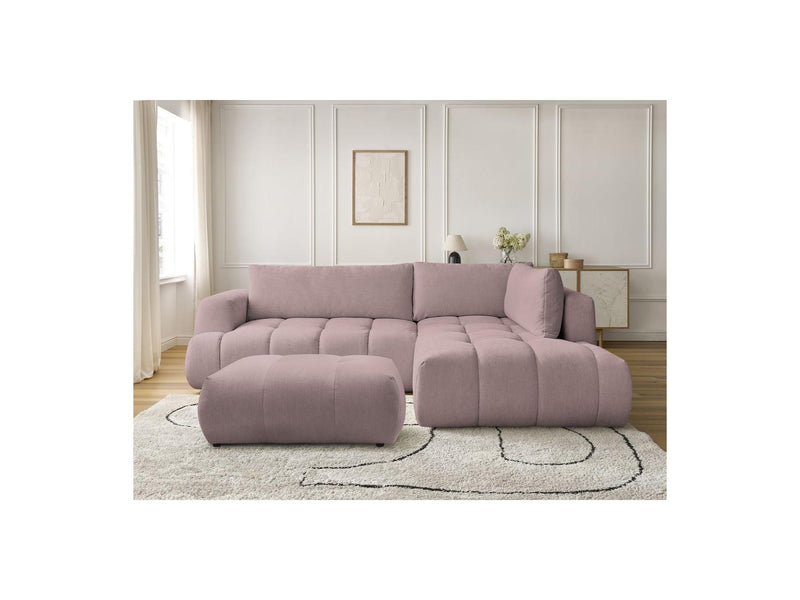 Canapé D'Angle L Convertible - Fuji - Tissu Lisse Avec Pouf - Angle Droit