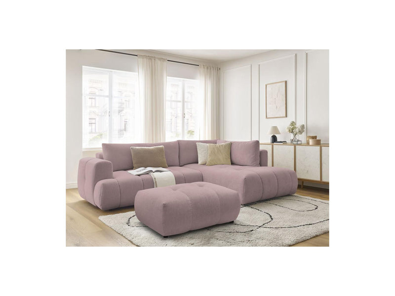 Canapé D'Angle L Convertible - Fuji - Tissu Lisse Avec Pouf - Angle Droit