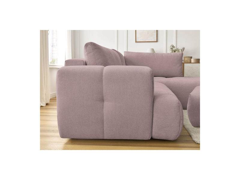 Canapé D'Angle L Convertible - Fuji - Tissu Lisse Avec Pouf - Angle Droit