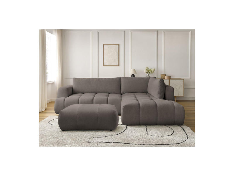 Canapé D'Angle L Convertible - Fuji - Tissu Lisse Avec Pouf - Angle Droit