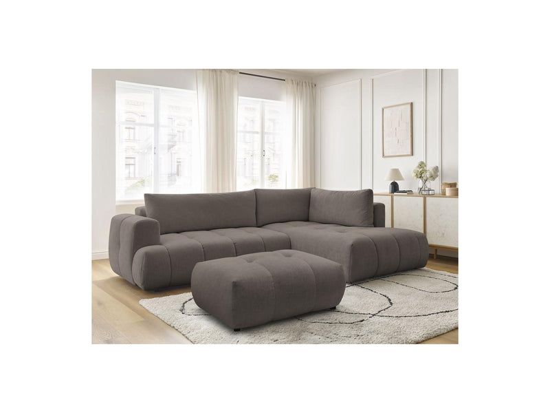 Canapé D'Angle L Convertible - Fuji - Tissu Lisse Avec Pouf - Angle Droit