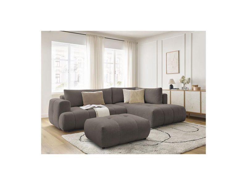 Canapé D'Angle L Convertible - Fuji - Tissu Lisse Avec Pouf - Angle Droit