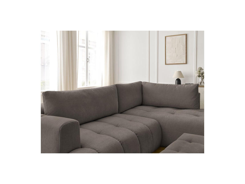 Canapé D'Angle L Convertible - Fuji - Tissu Lisse Avec Pouf - Angle Droit