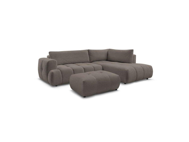 Canapé D'Angle L Convertible - Fuji - Tissu Lisse Avec Pouf - Angle Droit