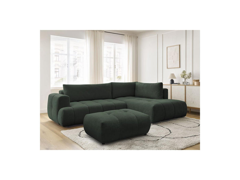 Canapé D'Angle L Convertible - Fuji - Tissu Lisse Avec Pouf - Angle Droit