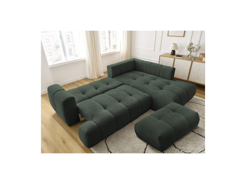 Canapé D'Angle L Convertible - Fuji - Tissu Lisse Avec Pouf - Angle Droit