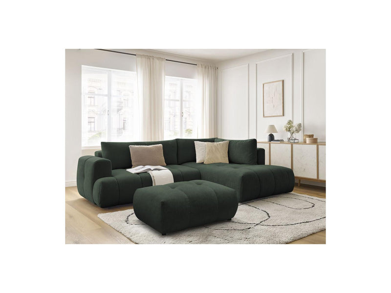 Canapé D'Angle L Convertible - Fuji - Tissu Lisse Avec Pouf - Angle Droit