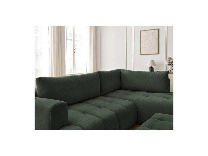 Canapé D'Angle L Convertible - Fuji - Tissu Lisse Avec Pouf - Angle Droit