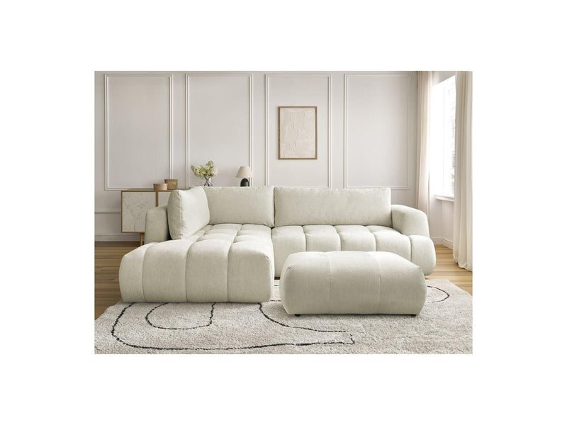 Canapé D'Angle L Convertible - Fuji - Tissu Lisse Avec Pouf - Angle Gauche