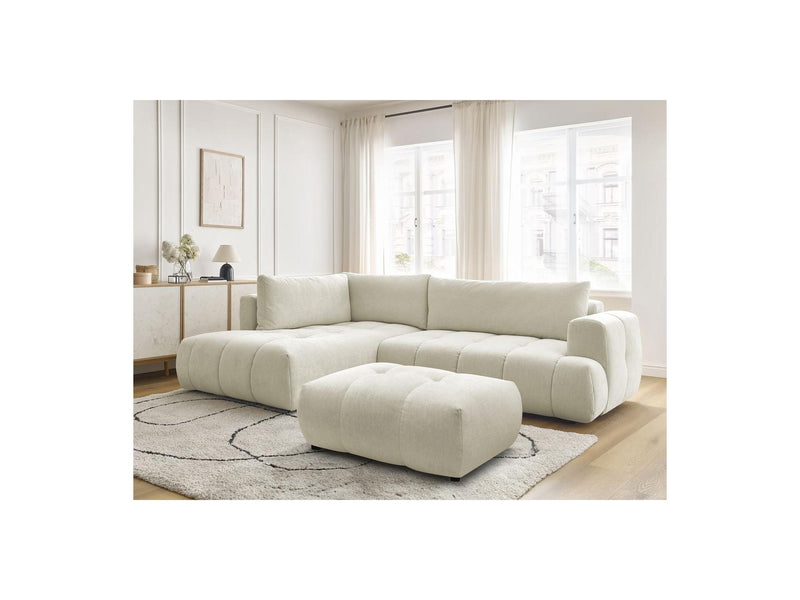 Canapé D'Angle L Convertible - Fuji - Tissu Lisse Avec Pouf - Angle Gauche