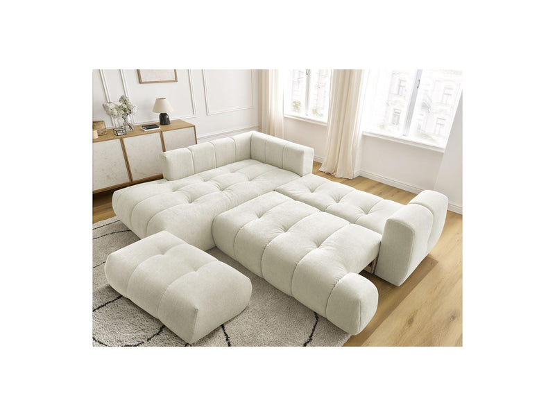 Canapé D'Angle L Convertible - Fuji - Tissu Lisse Avec Pouf - Angle Gauche