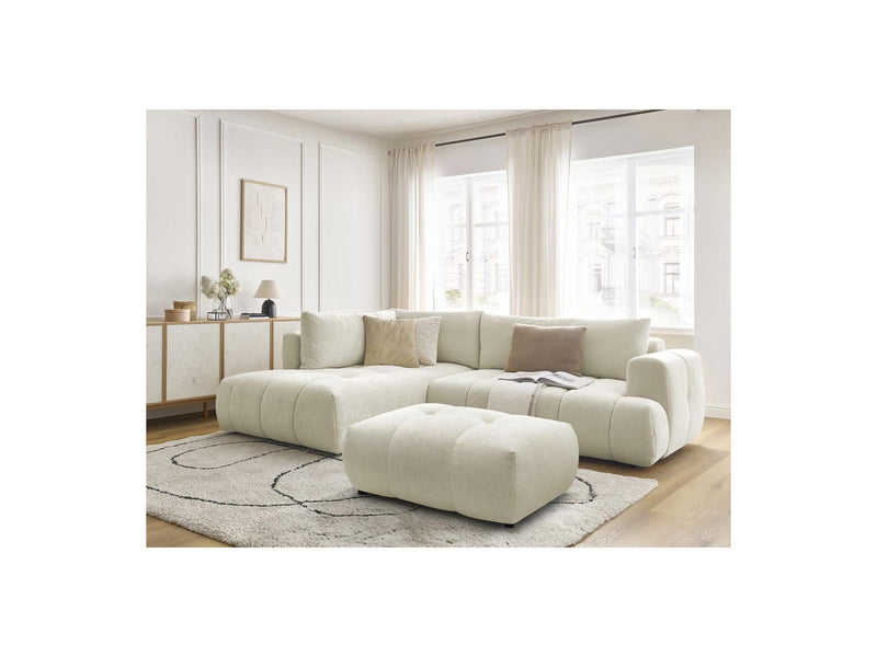 Canapé D'Angle L Convertible - Fuji - Tissu Lisse Avec Pouf - Angle Gauche