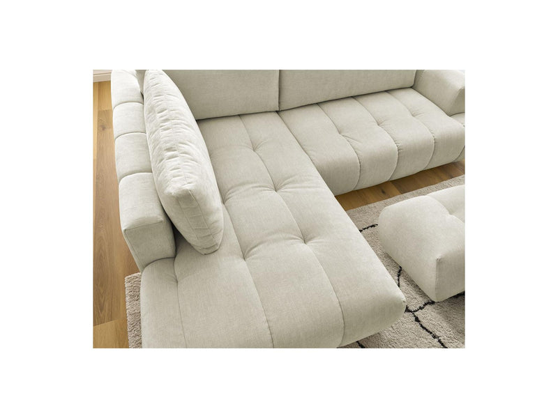 Canapé D'Angle L Convertible - Fuji - Tissu Lisse Avec Pouf - Angle Gauche