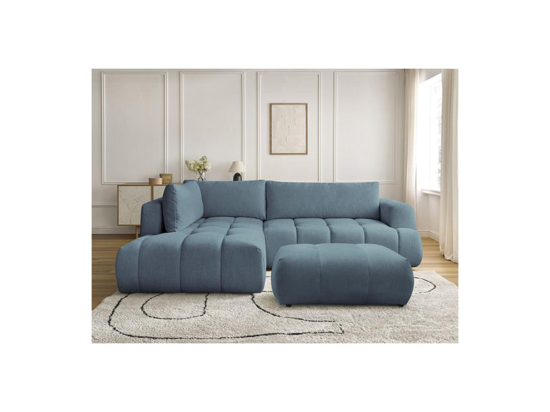 Canapé D'Angle L Convertible - Fuji - Tissu Lisse Avec Pouf - Angle Gauche