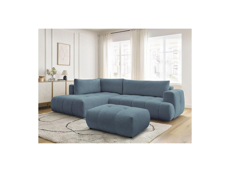 Canapé D'Angle L Convertible - Fuji - Tissu Lisse Avec Pouf - Angle Gauche