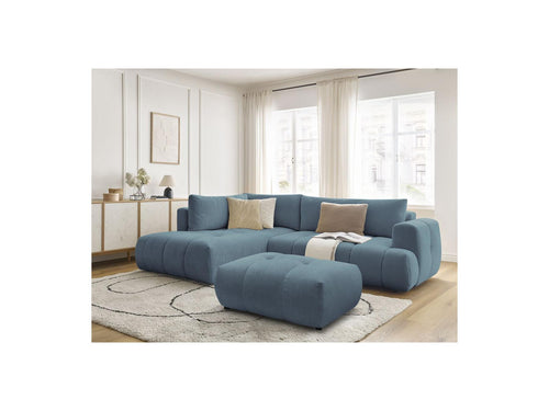 Canapé D'Angle L Convertible - Fuji - Tissu Lisse Avec Pouf - Angle Gauche