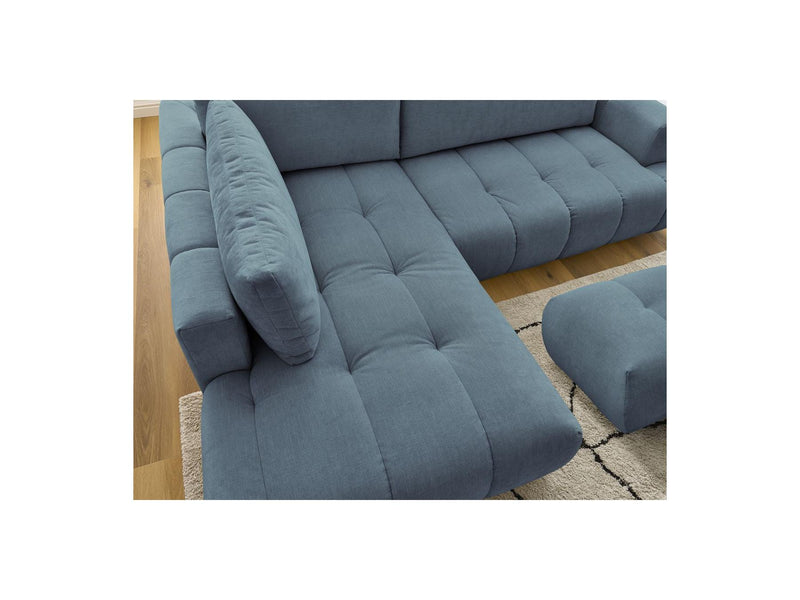 Canapé D'Angle L Convertible - Fuji - Tissu Lisse Avec Pouf - Angle Gauche