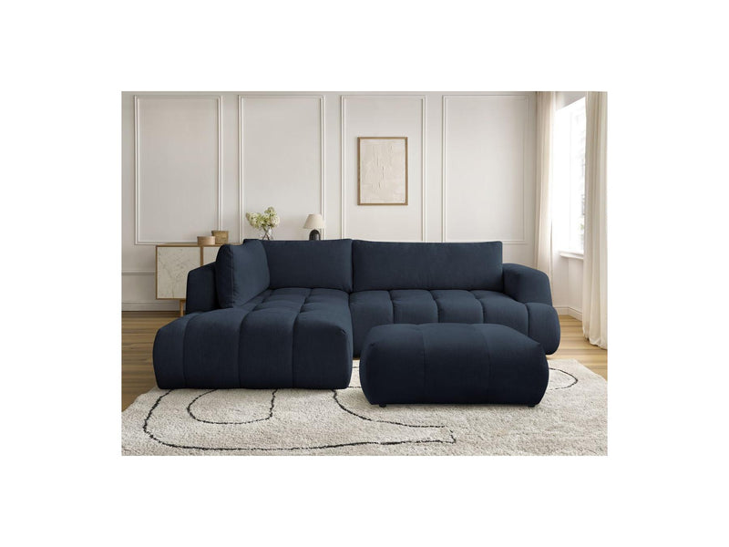 Canapé D'Angle L Convertible - Fuji - Tissu Lisse Avec Pouf - Angle Gauche