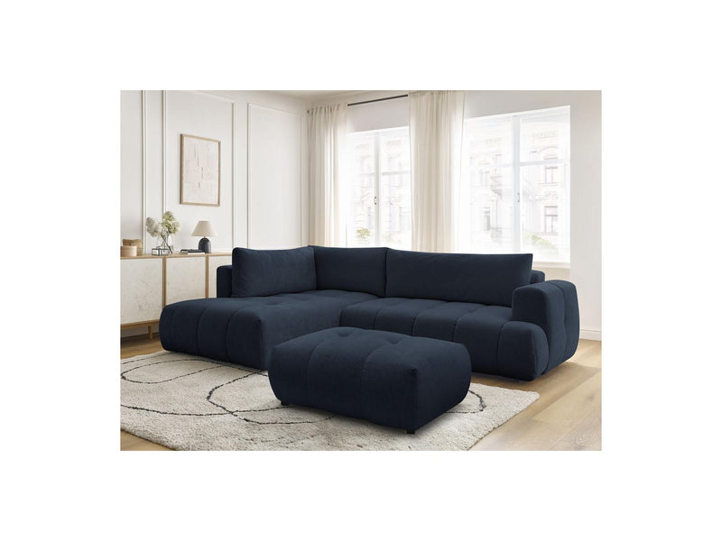 Canapé D'Angle L Convertible - Fuji - Tissu Lisse Avec Pouf - Angle Gauche