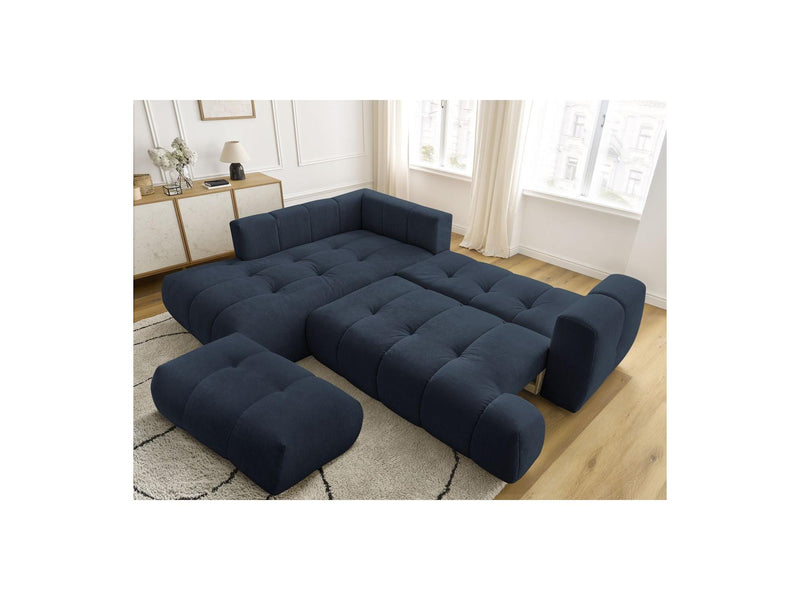 Canapé D'Angle L Convertible - Fuji - Tissu Lisse Avec Pouf - Angle Gauche