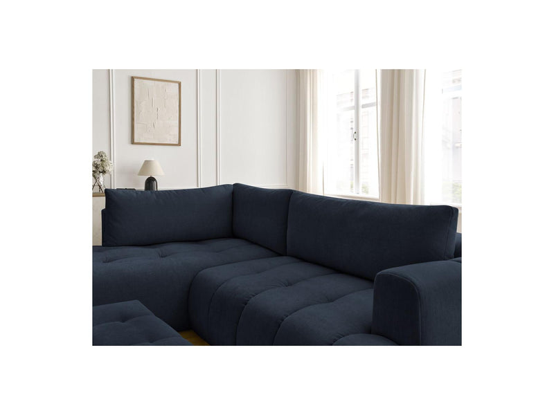 Canapé D'Angle L Convertible - Fuji - Tissu Lisse Avec Pouf - Angle Gauche