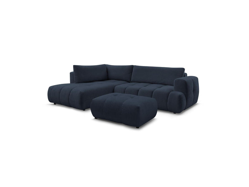 Canapé D'Angle L Convertible - Fuji - Tissu Lisse Avec Pouf - Angle Gauche